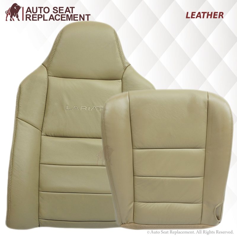 2002-2007 Ford F250 F350 Lariat Leather Seat Cover: Driver & Passenger, Bottom/Top/Lean Back, Tan- 2000 2001 2002 2003 2004 2005 2006- Leather- Vinyl- Seat Cover Replacement- Auto Seat Replacement