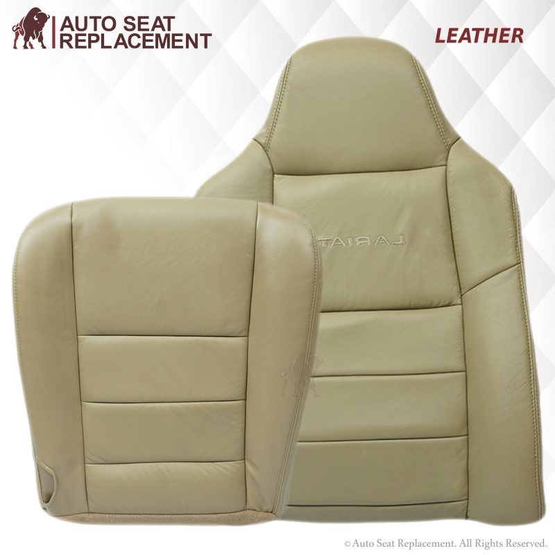 2002-2007 Ford F250 F350 Lariat Leather Seat Cover: Driver & Passenger, Bottom/Top/Lean Back, Tan- 2000 2001 2002 2003 2004 2005 2006- Leather- Vinyl- Seat Cover Replacement- Auto Seat Replacement